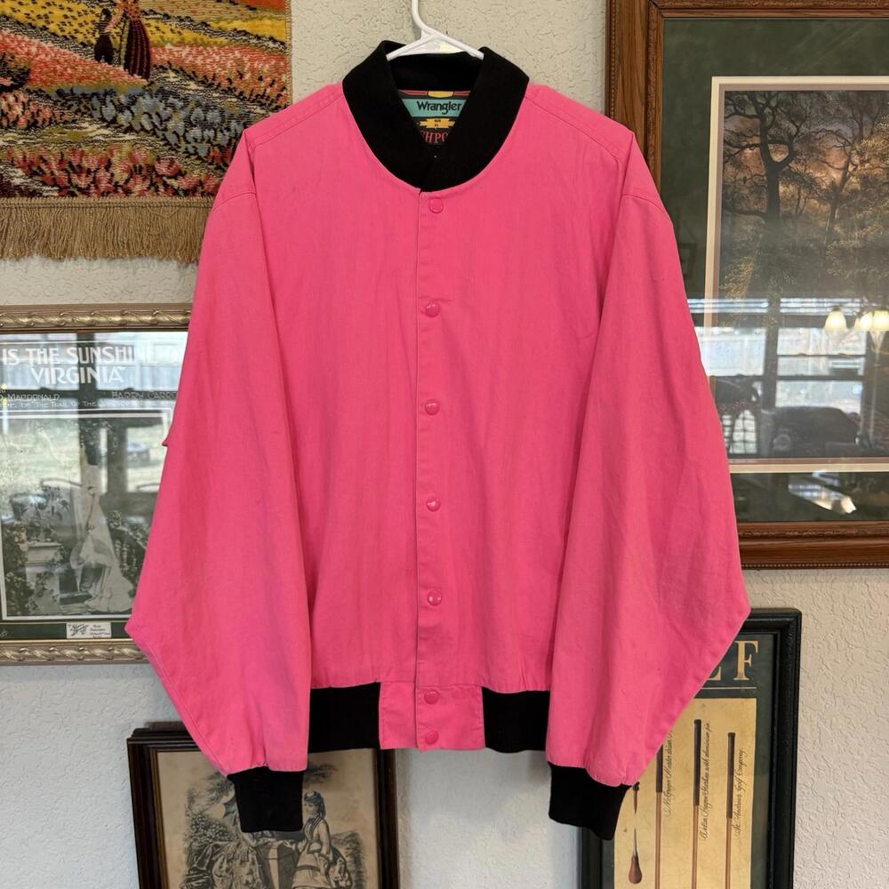 Vintage 90s RARE Wrangler‎ Brush Popper Hot Pink Aztec Neon Jacket Size XL